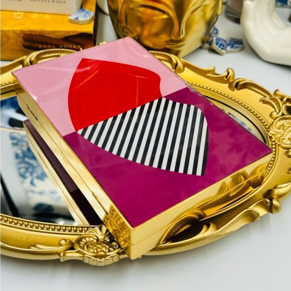 🆕 LULU GUINNESS 🧿 NWOT Olivia Multi 50:50 Stripe Lip Box Clutch Bag *FLAWED* - Picture 11 of 16